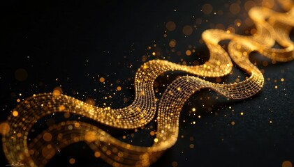 Intricate golden threads weave, glowing softly on black , abstract texture, light threads, abstract gold