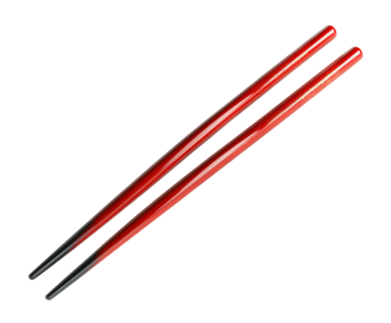 Using red chopsticks for dining asian restaurant food isolated on transparent background