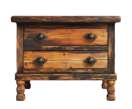 Rustic wooden chest home furniture front view isolated on transparent background