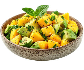 Fresh mango avocado salad kitchen recipe bright vibrant healthy isolated on transparent background