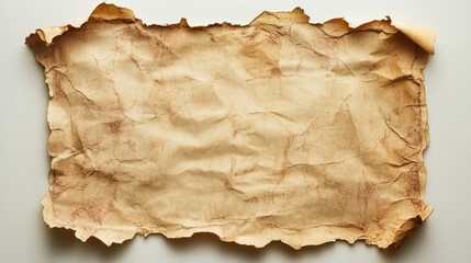 Fototapeta premium Aged wrinkled scroll with torn edges on neutral background