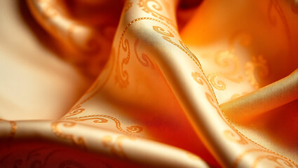Naklejka premium Luxurious Orange Silk Fabric Texture: Elegant Drapery with Satin Shine and Woven Curves 