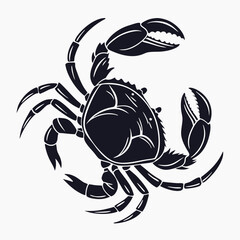 Monochrome Crab Silhouette with Claws, Detailed Legs, and Shell Design on Isolated Background