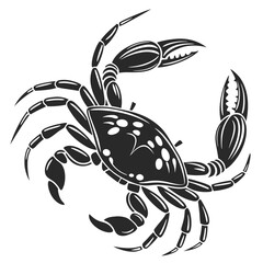 Stylized Crab in Black and White, Detailed Claws, Coastal Fauna Silhouette
