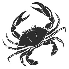 Silhouette Crab with Prominent Claws and Legs, isolated on White Background