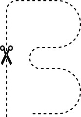 A dashed line in the shape of a B with a scissors icon indicating where to cut.