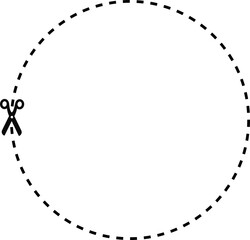 A dashed line in a circular path with a scissors icon indicating where to cut.