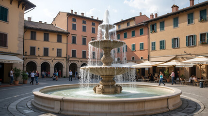 Naklejka premium A public fountain in the square of an old Italian village