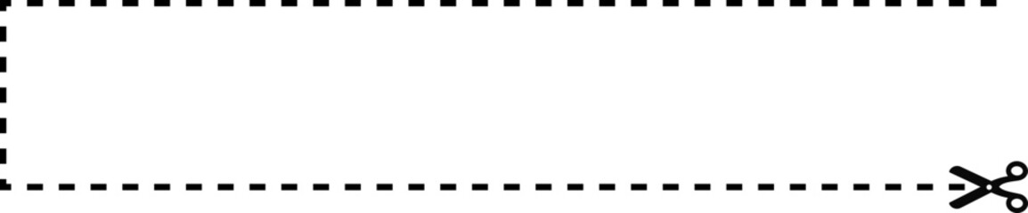 Obraz premium A dashed line with a scissors icon showing a straight corner with a returning path for cutting.