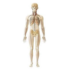Obraz premium Full-Body Nervous System Chart Rendered As A Lifelike 3D Model With Highlighted Brain, Spinal Cord, And Peripheral Nerves. No Labels Or Text, Just Clear Structure And Accuracy. Suited For Neurology 
