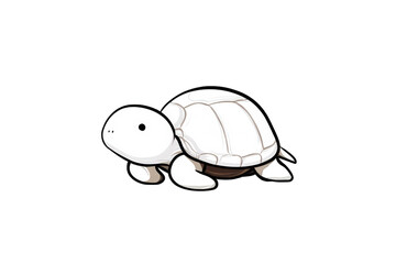 Adorable white baby turtle cartoon illustration design cute calm icon logo on transparent background