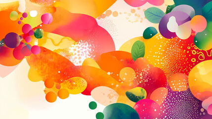 A colorful display of mixed fruits with patterns, artistic style, bright tones, isolated on white background. [Mechanical Forests] | Luminous Orchards | bright fruits. Illustration