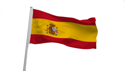flag of Spain waving in the wind isolated on white or transparent png	
