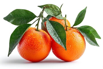 Fresh orange with leaves, isolated on a white background, symbolizing healthy eating, vitamins, and citrus fruits.