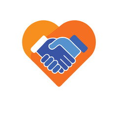 Blue Handshake Icon in Orange Heart Shape Partnership, Collaboration, Cooperation art