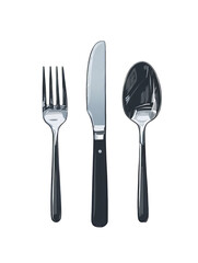 Elegant silverware set knife fork spoon illustration design food dark on transparent background