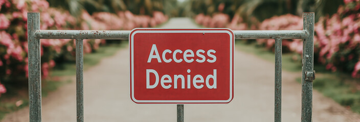 Public park with "Access Denied" signs, restriction in public spaces, governance, prohibition of open areas, nature vs law concept