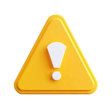 Yellow triangle warning sign with white exclamation mark 3d render alert on transparent background