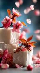 Soft White Blocks with Blossoms
