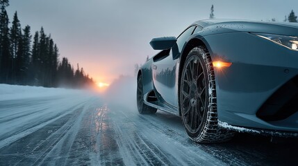 Sporty car on a winter road
