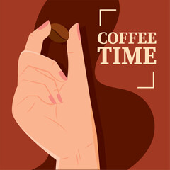 Coffee bean in fingers. Vector