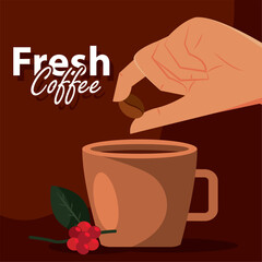 Bean drop into hot drink. Vector