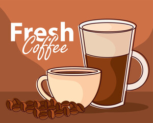Two cups fresh coffee art. Vector