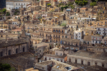 Fototapeta premium Detail of the historic cascading houses of the old town of Modica, Sicily, Italy, a UNESCO World Heritage Site