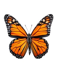 Fototapeta premium Flying Butterfly with Orange and Black Wings on White Background