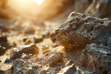 Obraz premium With its rough terrain and enigmatic impressions, the asteroid reveals a secluded beauty that stirs fascination in every explorer of the cosmos.