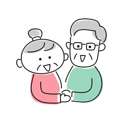 シニアの夫婦の手描きイラスト