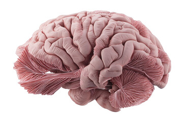 Detailed 3d render of human brain anatomy showing complex structure pink on transparent background