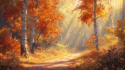 Autumnal forest path bathed in sunlight (1)