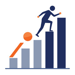 Abstract Person Climbing Column Chart, Orange Accents, Growth Concept, Chart Topper