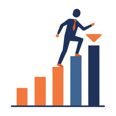 Stylized Man in Suit Climbing a Growing Chart, Abstract Color Blocks, Flat Design