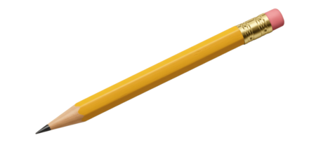 Realistic yellow pencil with pink eraser and sharpened tip. Isolated on transparent background.

