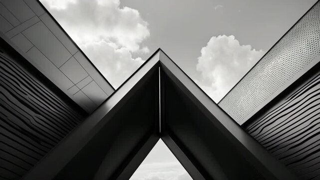 Black and white hues, Outside architectural elements of perforated facade on modern buildings. Abstract urban skyline background.