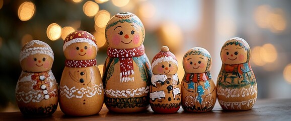 Festive Matryoshka Dolls Displayed Against a Bokeh Background Scene