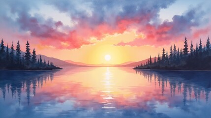 Naklejka premium Twilight Reflections: A Calm Waterscape