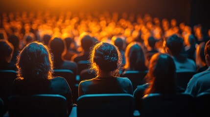 Audience watching a performance in a dimly lit theater