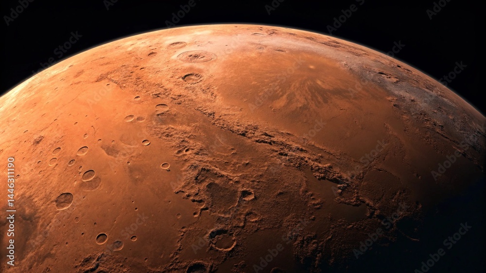 Wall mural high-resolution view of a portion of mars, highlighting the rugged terrain and numerous impact crate