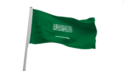 flag of Saudi arabia waving in the wind isolated on white or transparent png	
