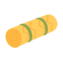 Flat cartoon yoga mat with straps and pattern. Useful rolled accessory for sports, stretching and fitness.