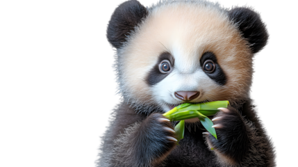 Giant Panda Cub Eating Bamboo Shoots Close Up