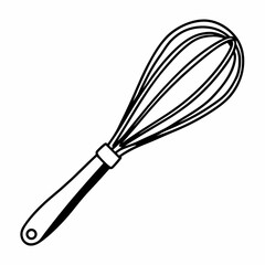 Balloon whisk tool for mixing dough or batter - line art vector illustration in white background