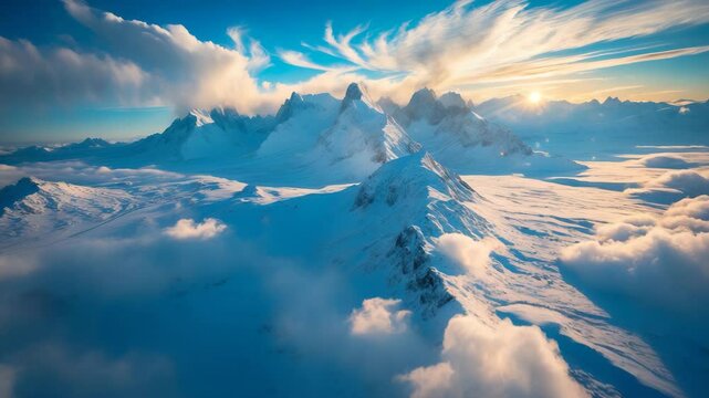 Overhead perspective of tundra scenery with mountain tops.