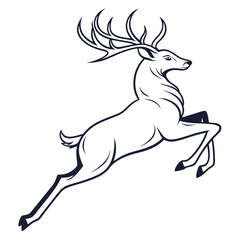 Leaping Deer Antlered Stag Silhouette, Elegant Outline Animal, Isolated Art