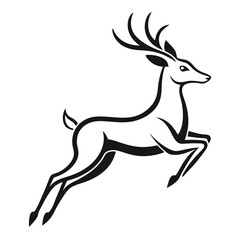 Black and White Deer Illustration. Stylish Stag with Antlers, Leaping Silhouette