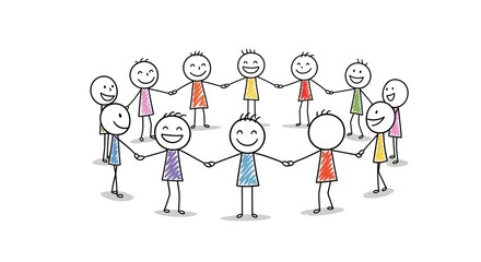 Stick Figure Community Circle: Hand-Drawn Group of Diverse People