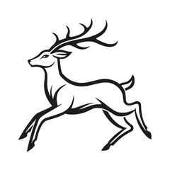 Minimalist Reindeer Silhouette | Black and White Deer Leaping | Antlered Animal Icon